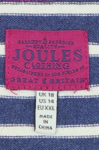 Joules Women Blue Stripe Cotton Shift Dress Size 18 3/4 Sleeve