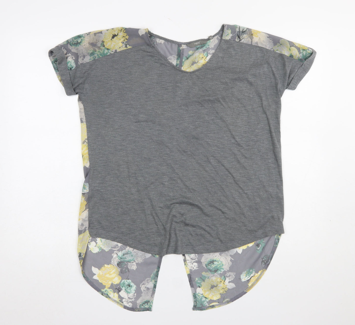 Next Women Grey Floral Back Short Sleeve Cotton T-Shirt Size 10