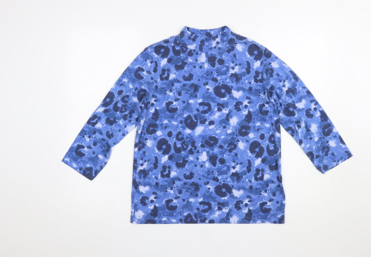 Honor Millburn Blue Animal Print Mock Neck Long Sleeve Top S 10-12 Women