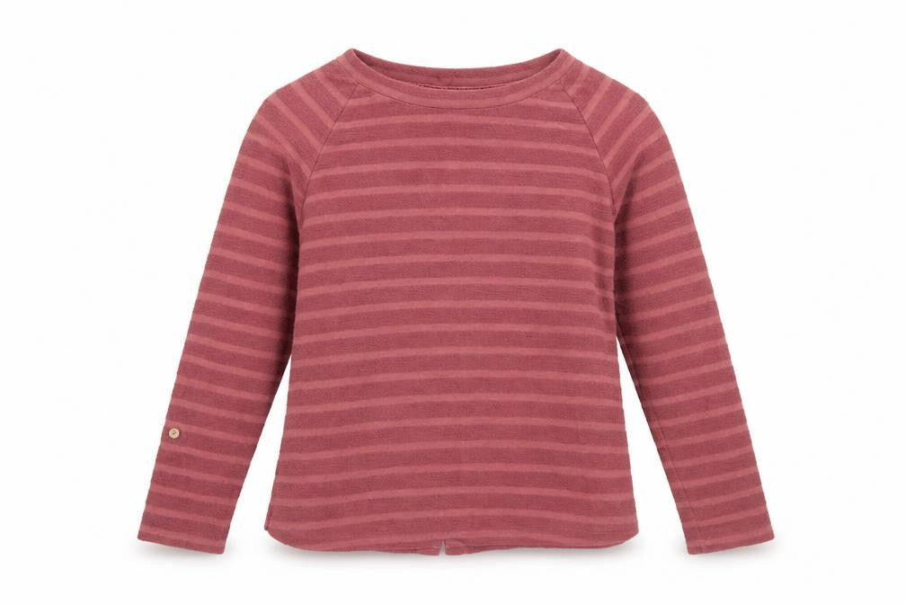 Front view of Mantaray Women’s Pink Striped Button Back Long Sleeve Sweatshirt, size UK 12
