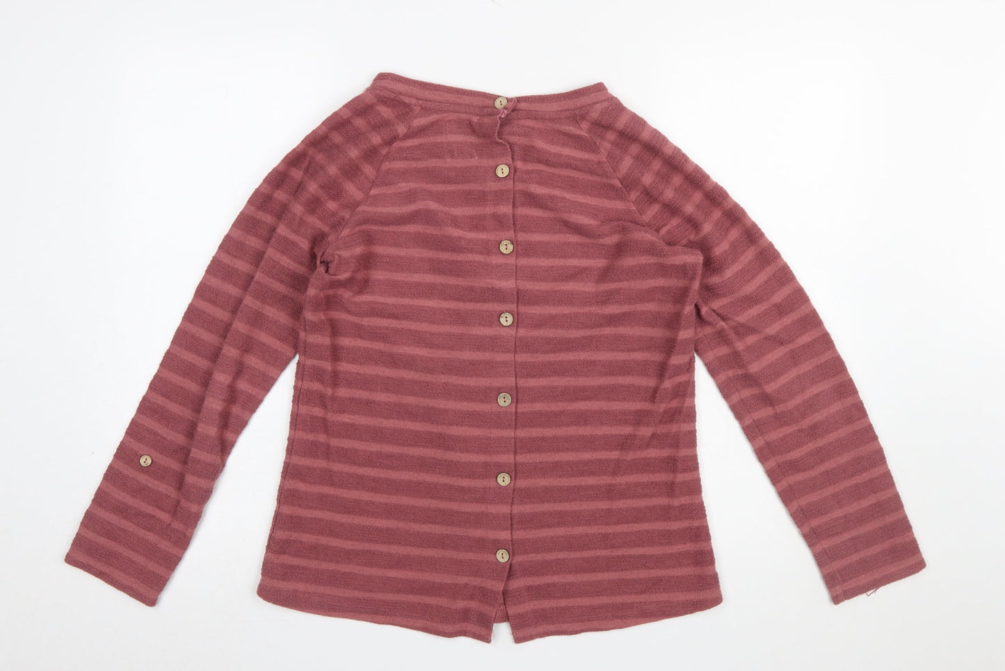Mantaray Women’s Pink Striped Button Back Long Sleeve Sweatshirt Size 12