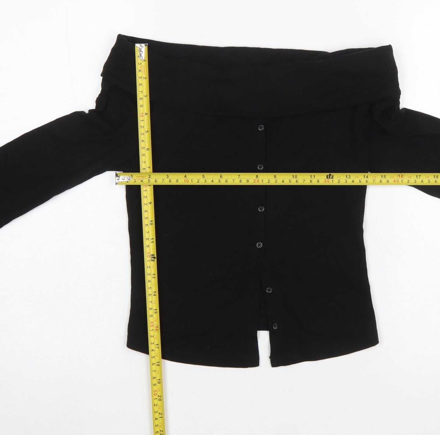 Bershka Women Black Off the Shoulder Long Sleeve Button-Up Top