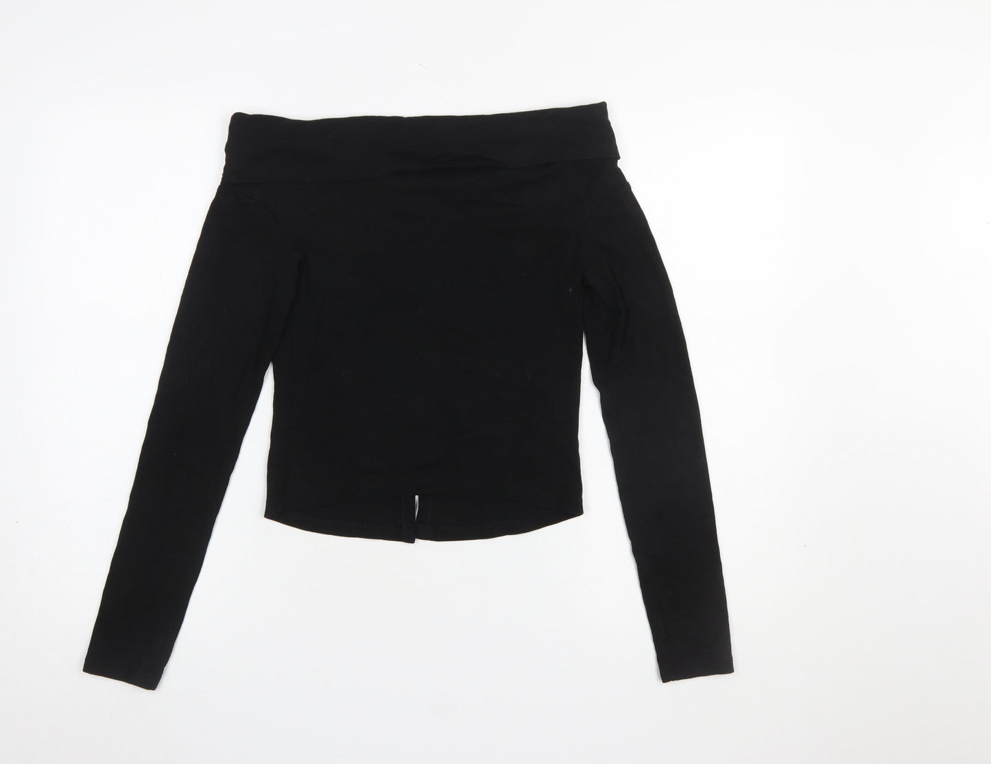 Bershka Women Black Off the Shoulder Long Sleeve Button-Up Top