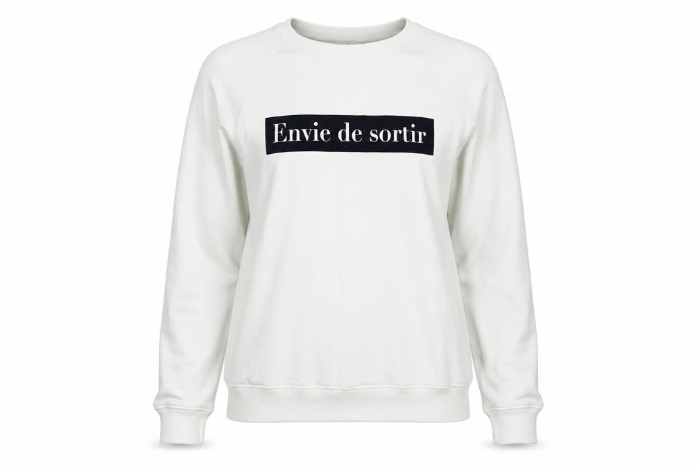 La Petite Française Women White Pullover Sweatshirt M/L Graphic Print