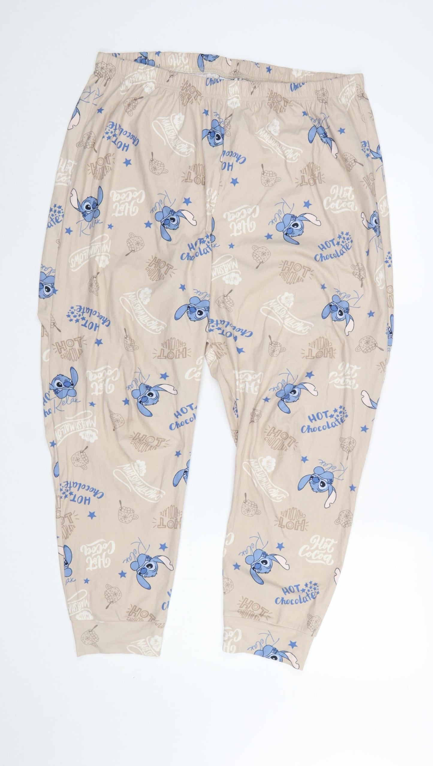 Disney Women’s Beige Stitch Pyjama Pants Size 14 Cartoon Jersey Trousers