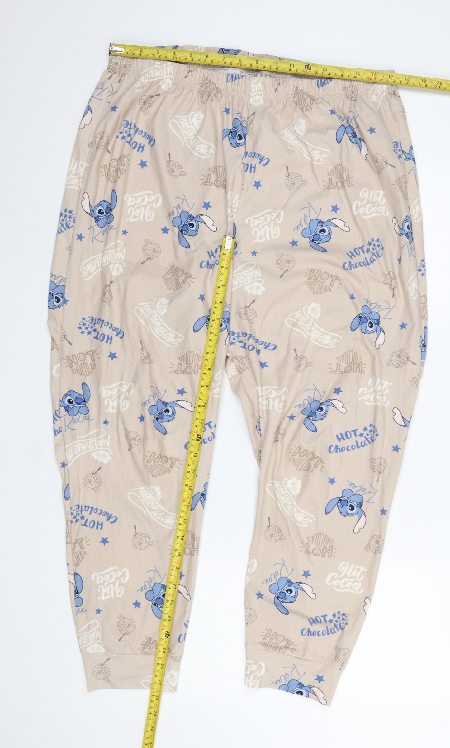 Disney Women’s Beige Stitch Pyjama Pants Size 14 Cartoon Jersey Trousers