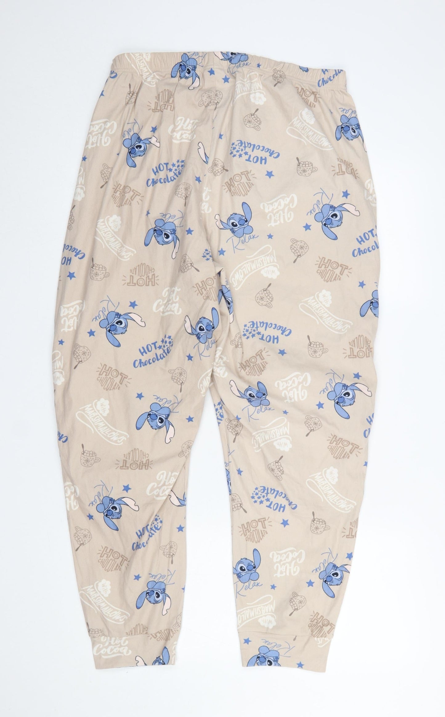 Disney Women’s Beige Stitch Pyjama Pants Size 14 Cartoon Jersey Trousers