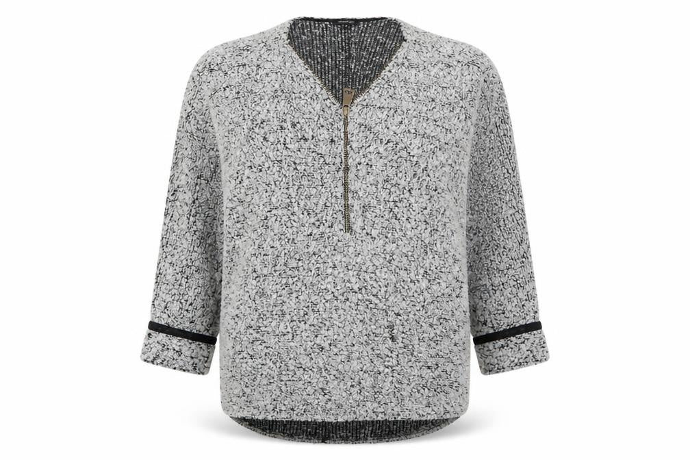 Stella Morgan Women's Silver Zip Tunic Blouse Size 10 Relaxed Fit