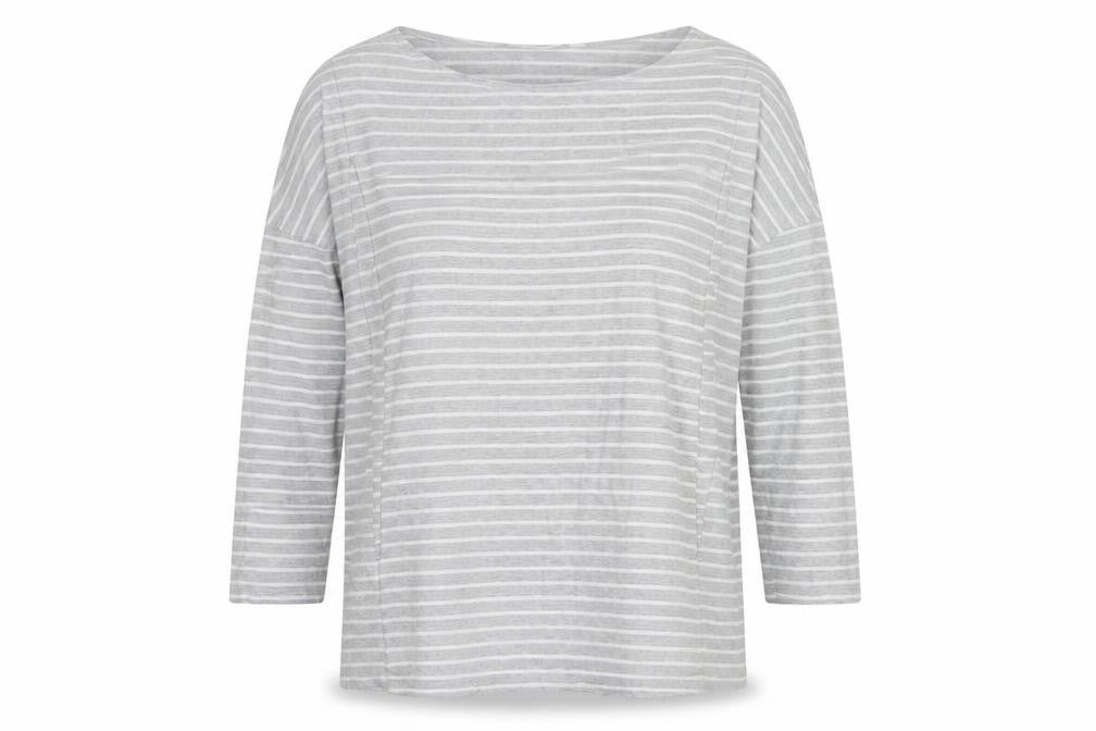 JoJo Maman Bébé Women's Grey Striped 3/4 Sleeve Jersey Top M