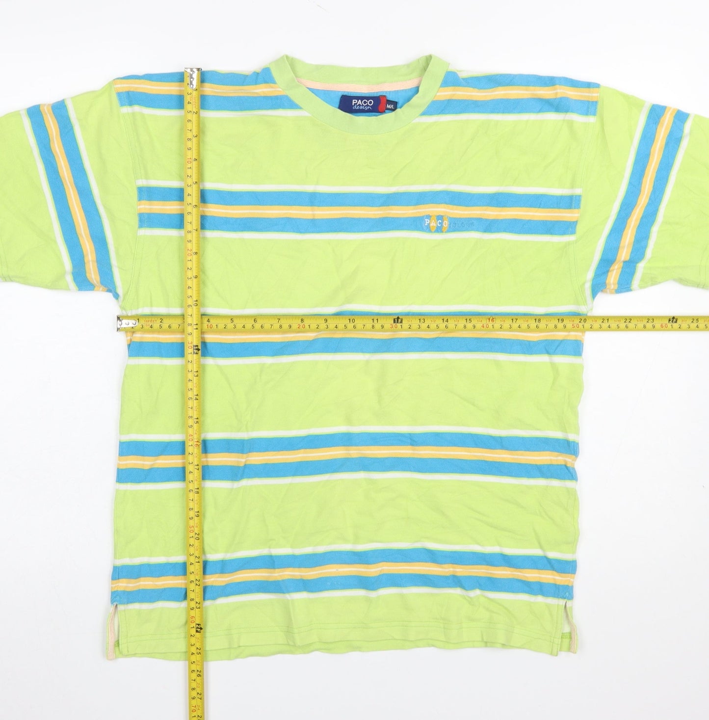 Paco Design Men's Retro Multicoloured Striped Cotton T-Shirt M