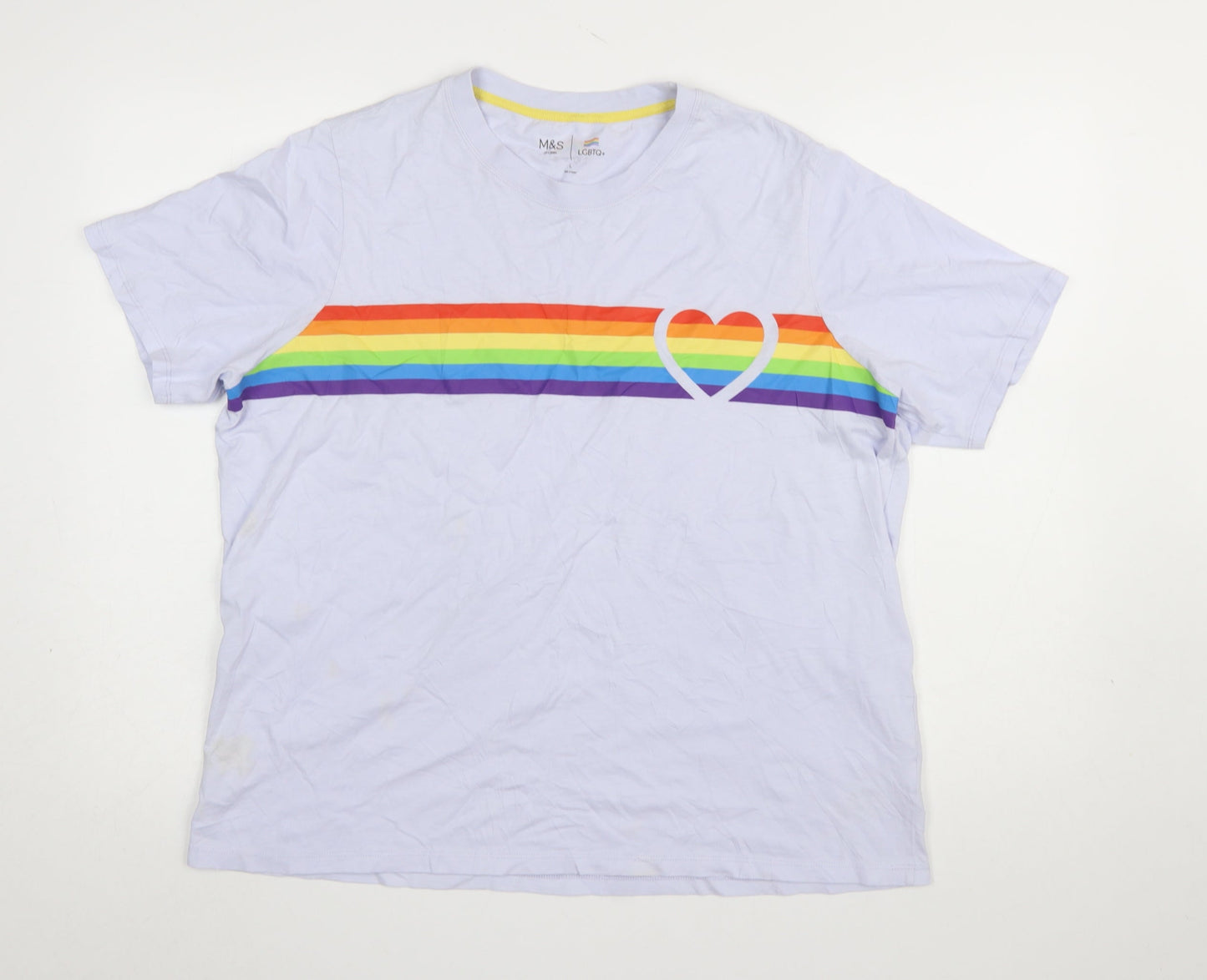 Marks and Spencer Women's Blue Rainbow Pride Cotton T-Shirt Size L