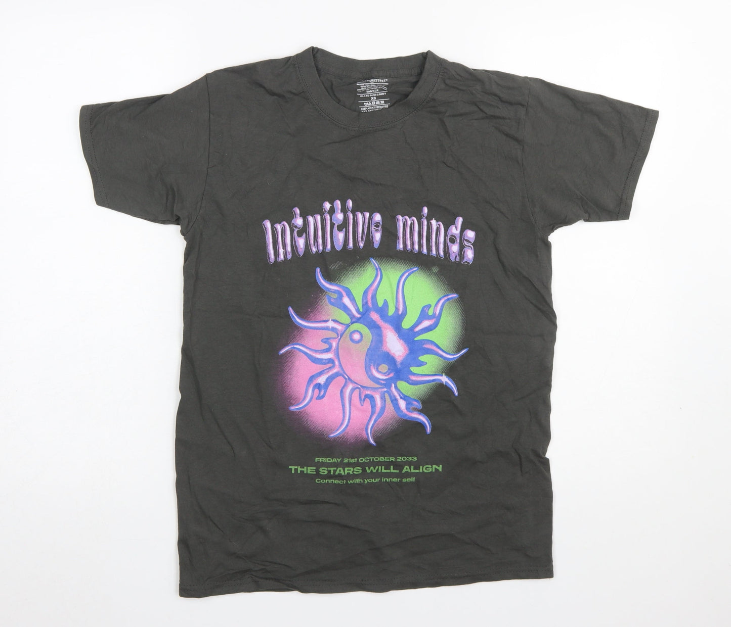 Daisy Street Women’s Black Intuitive Minds XS Cotton Graphic T-Shirt