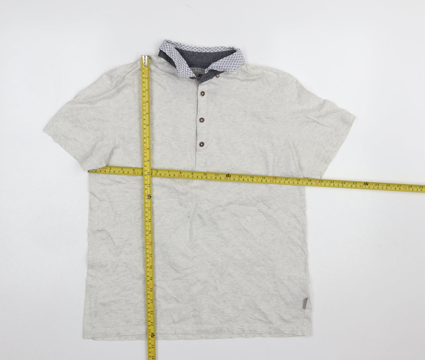 Ted Baker Men’s Beige Cotton Polo Shirt Size L Button Collar