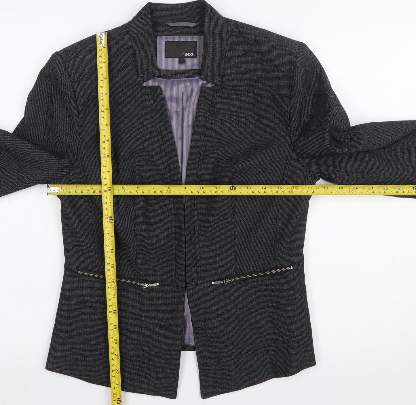 Next Women's Black Size 12 Tailored Herringbone Cotton Blazer