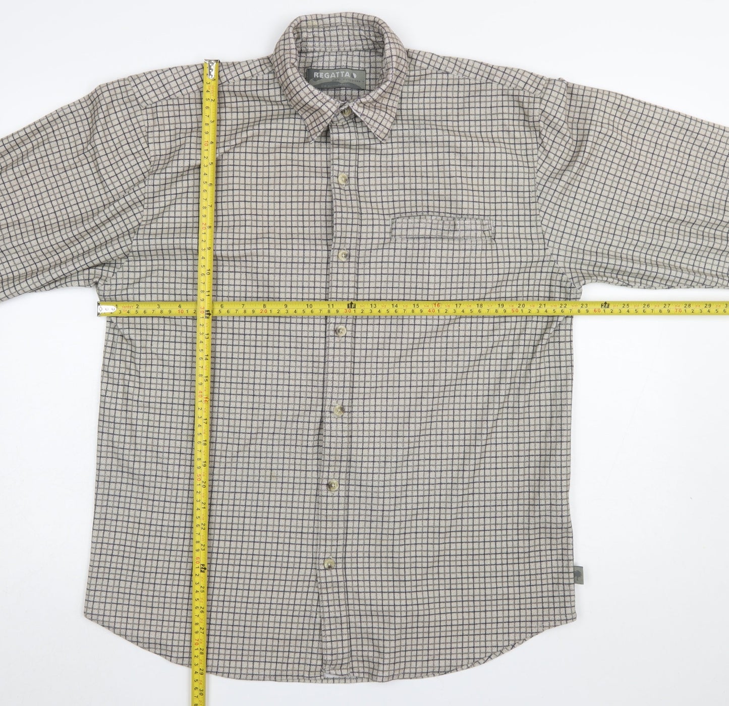 Regatta Men's Beige Check Long Sleeve Button-Up Shirt Size L