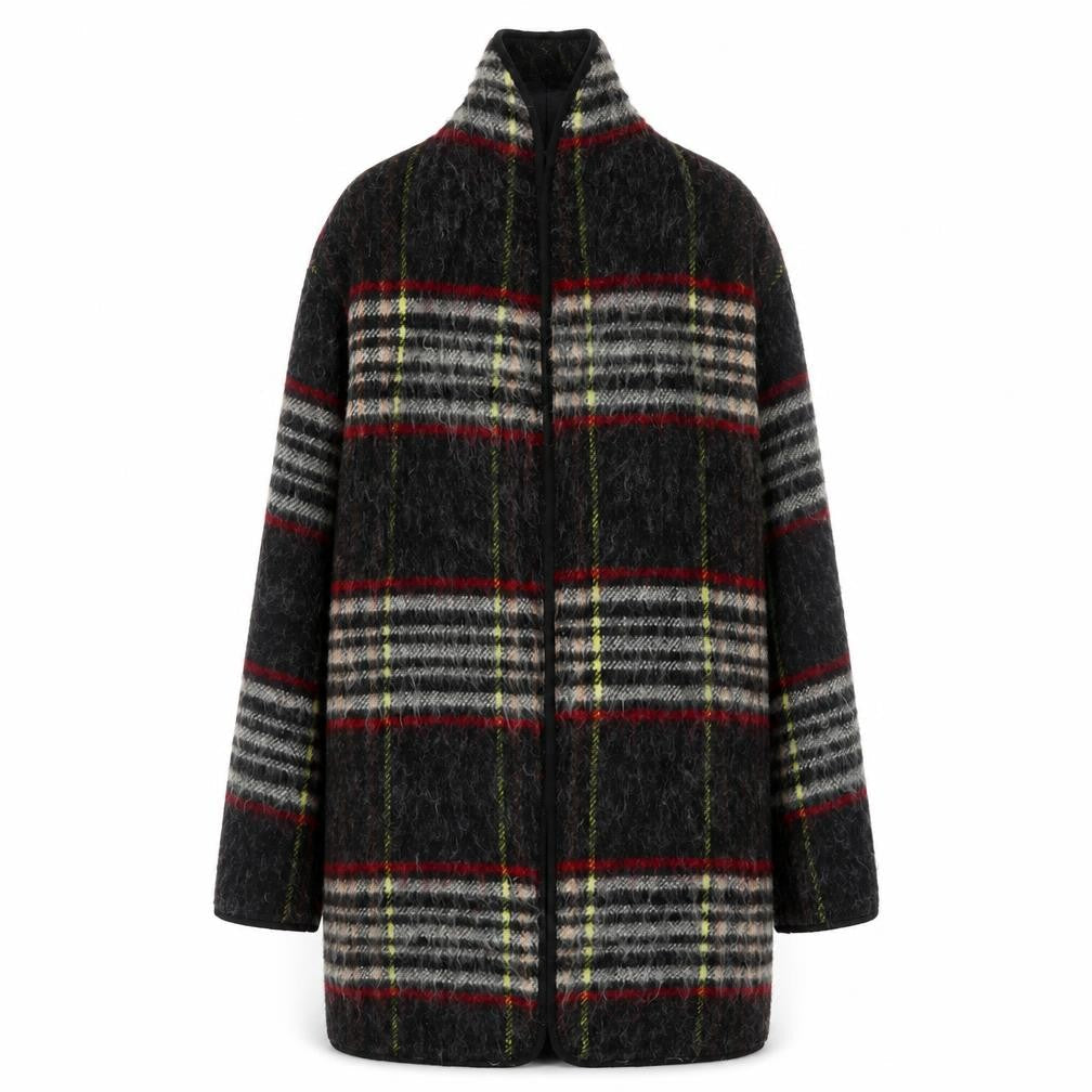 Topshop Women’s Multicoloured Wool Blend Plaid Mid-Length Coat UK 6