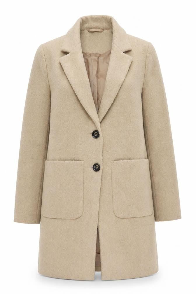 New Look Womens Beige Mid-Length Overcoat UK 10 Lined Classic Style