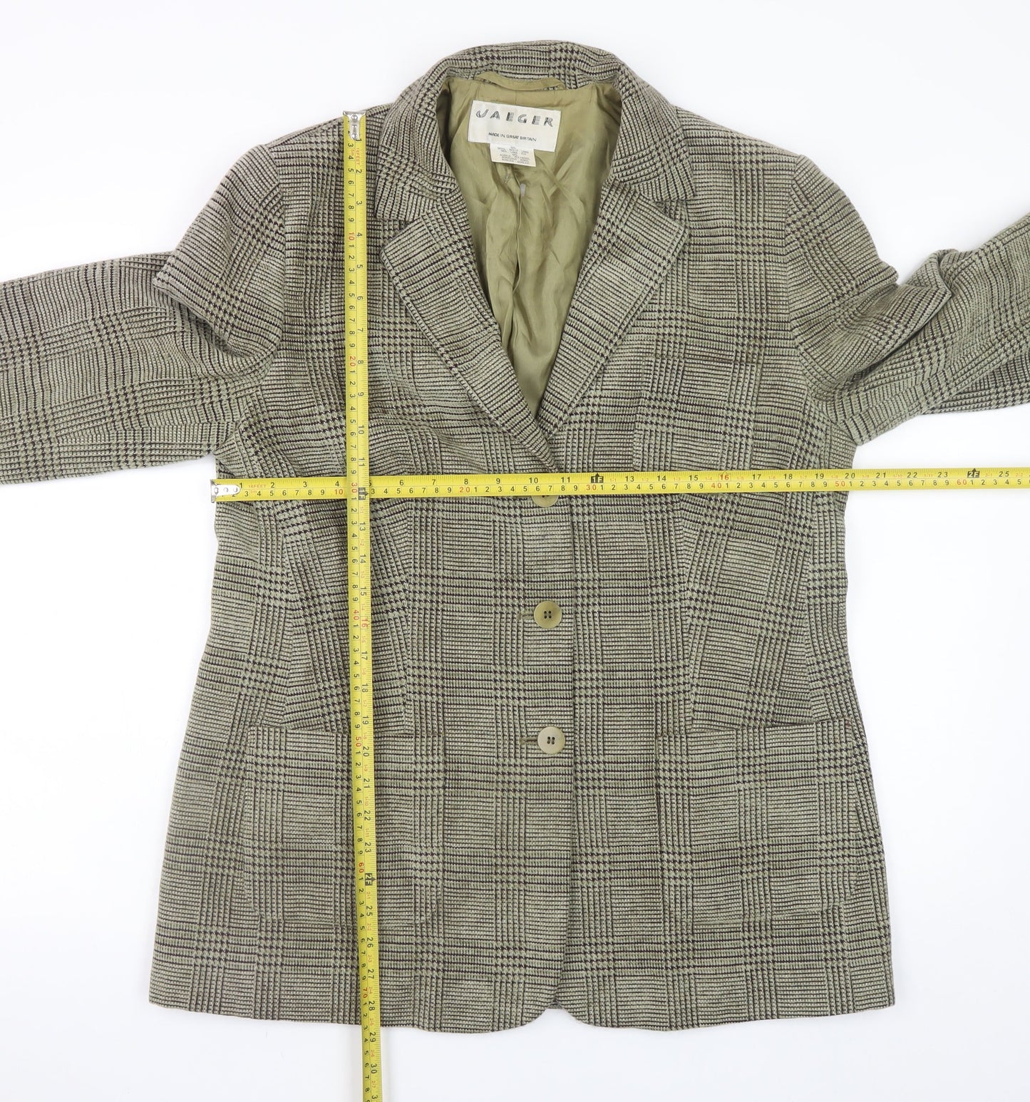 Jaeger Women Brown Check Wool Blend Blazer Jacket UK 16
