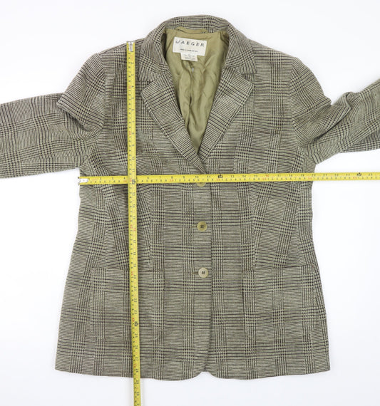 Jaeger Women Brown Check Wool Blend Blazer Jacket UK 16
