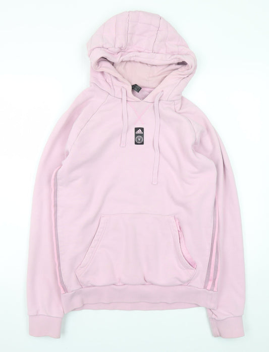 Adidas Womens Pink Hooded Pullover Hoodie Medium Cotton Casual