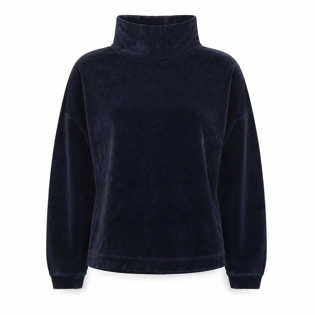 Front view of COS Women Navy Blue Velvet Pullover Sweatshirt, size S