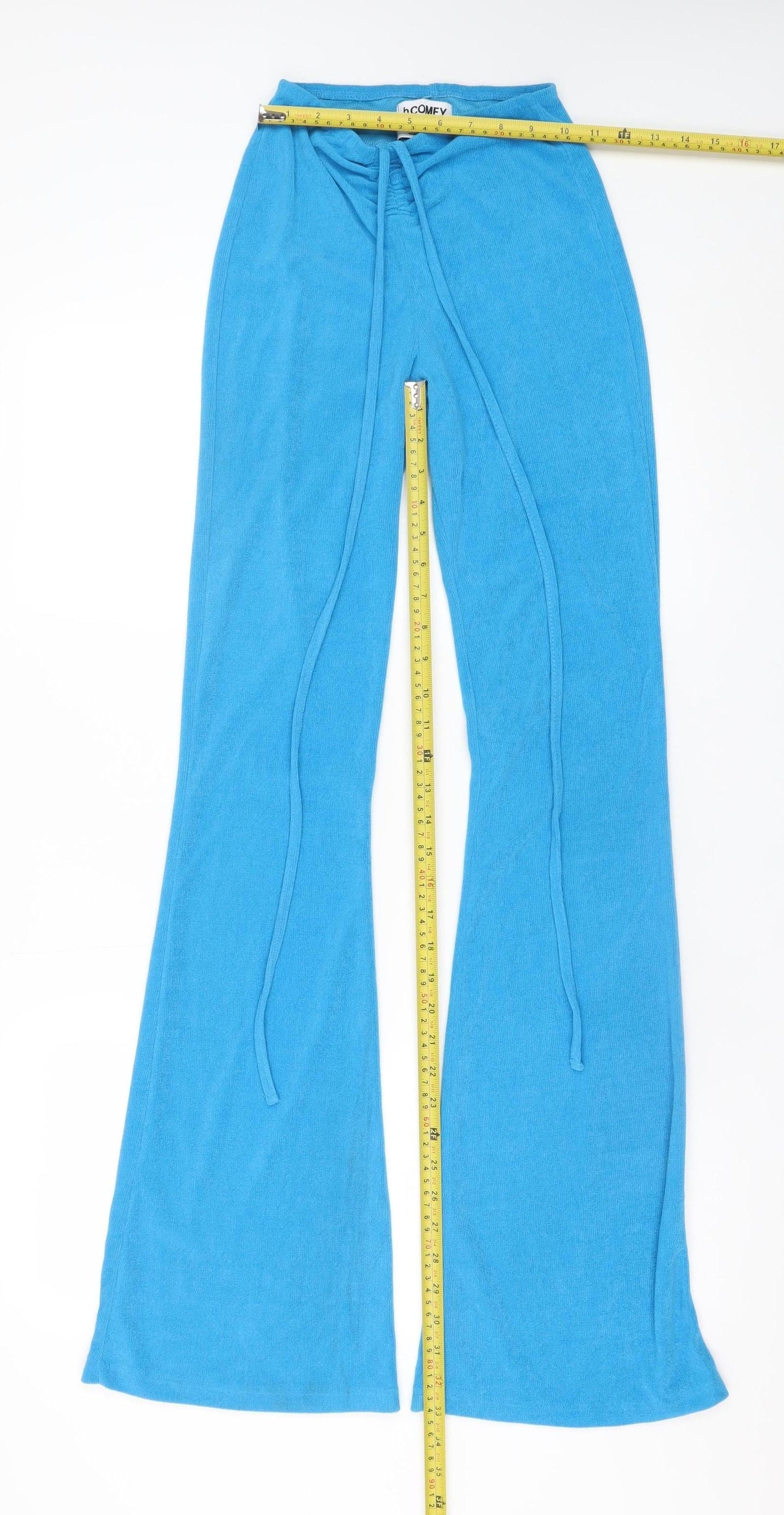 Bershka Women Blue Flared Terry Sweatpants XS Drawstring Comfort