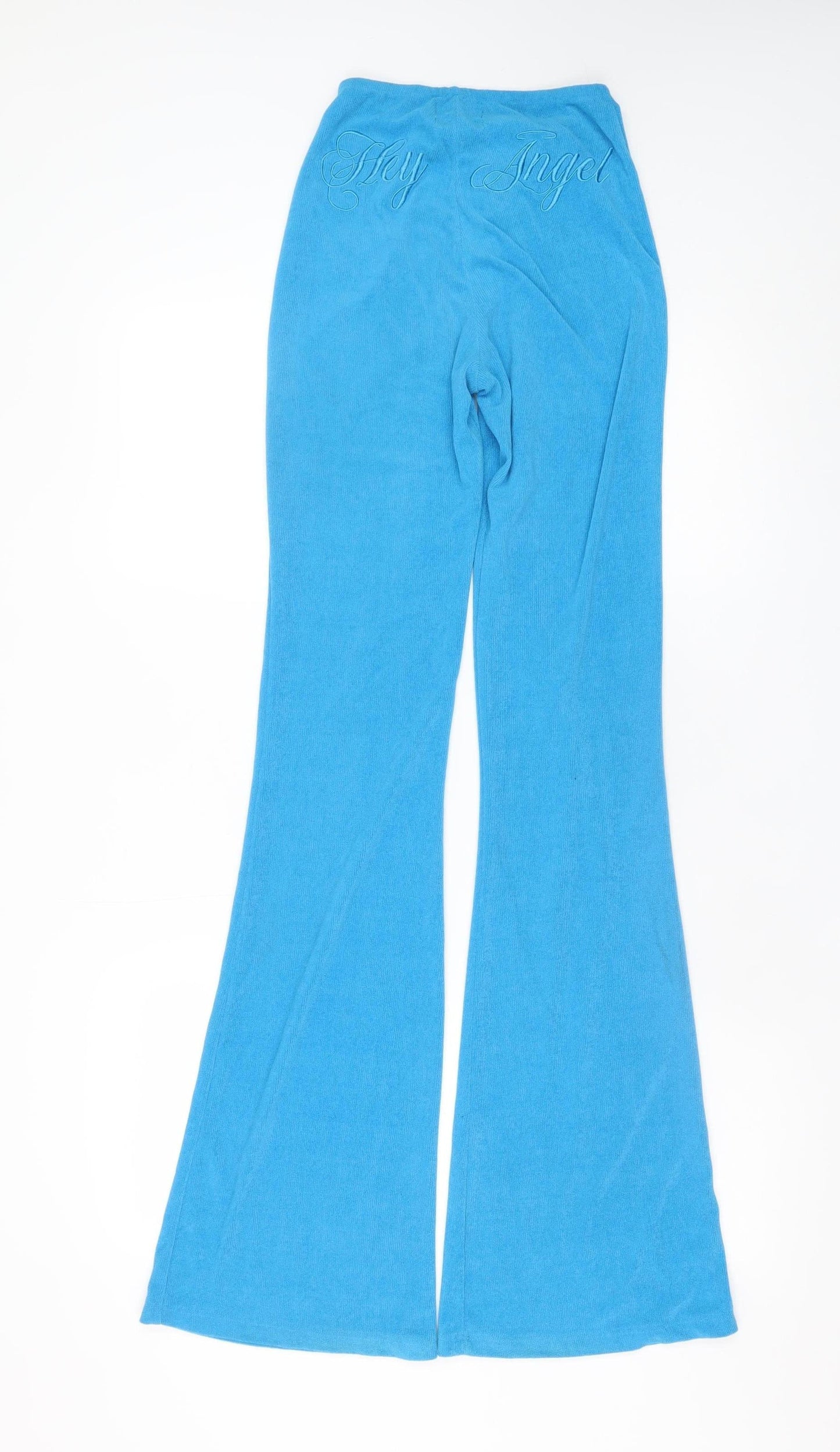 Bershka Women Blue Flared Terry Sweatpants XS Drawstring Comfort