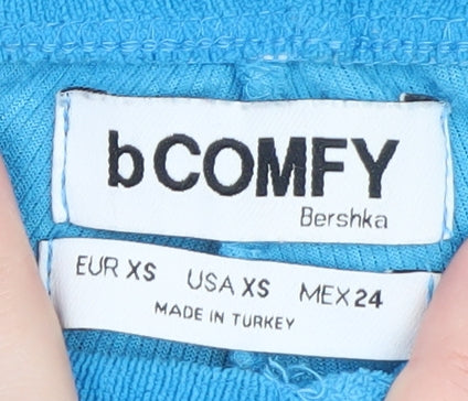 Bershka Women Blue Flared Terry Sweatpants XS Drawstring Comfort