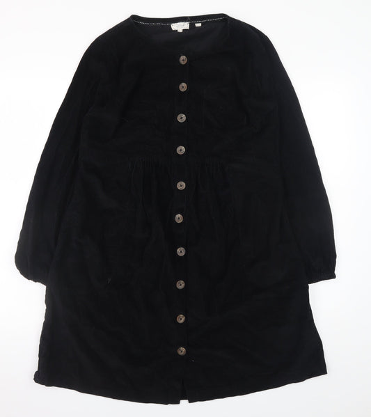 Fat Face Women Black Cotton Long Sleeve Shirt Dress Size 12