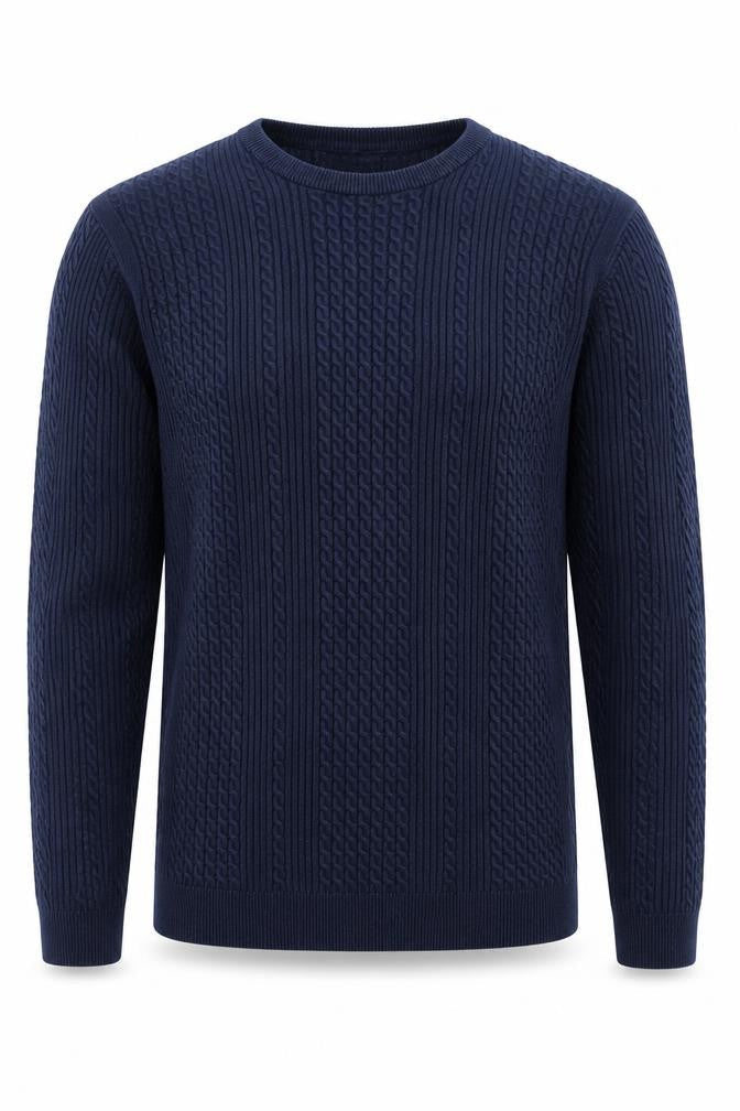 ASOS DESIGN Men’s Blue Cotton Cable-Knit Crew Neck Jumper M