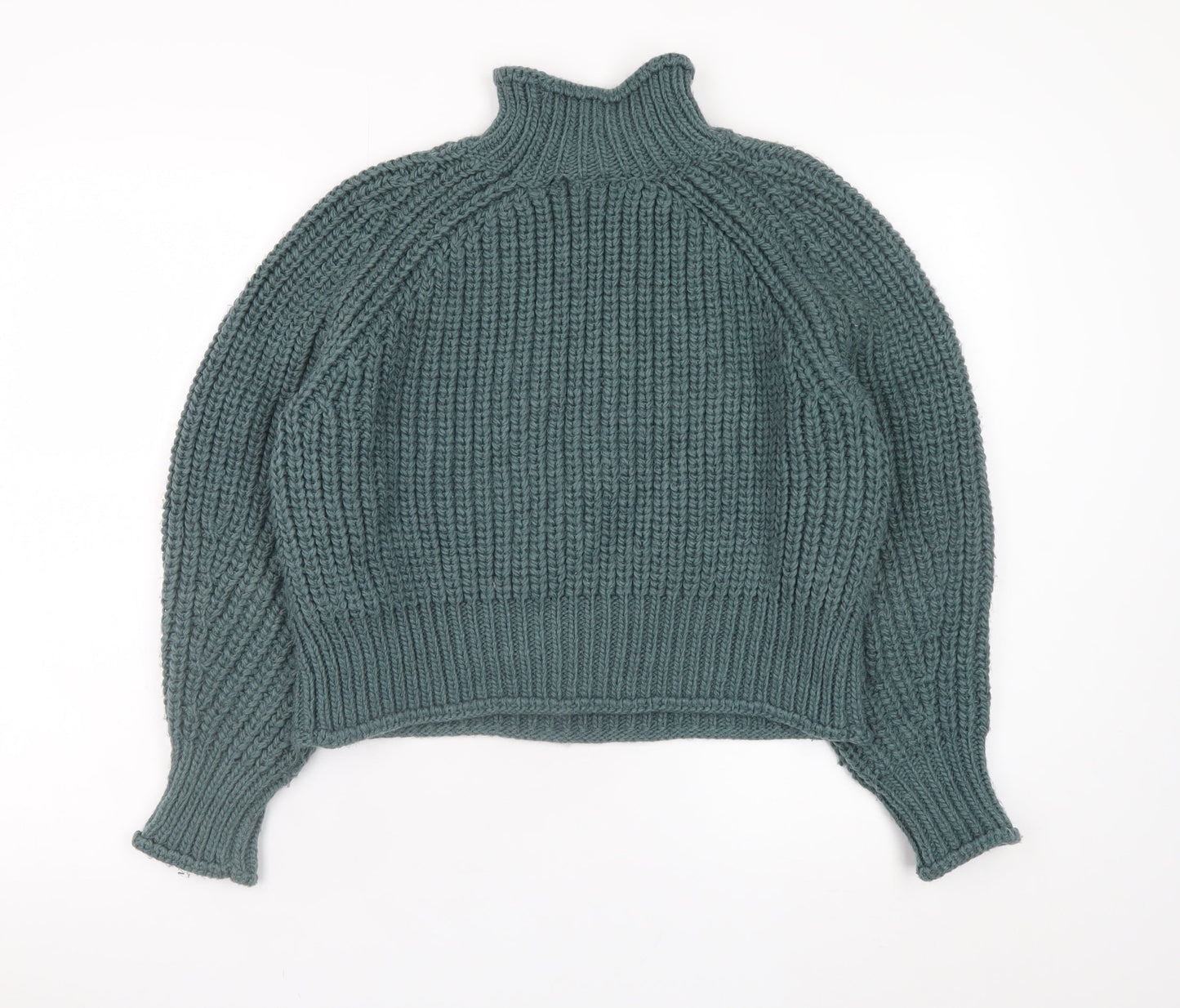H&M Women Green Chunky Knit High Neck Pullover Jumper Size 12