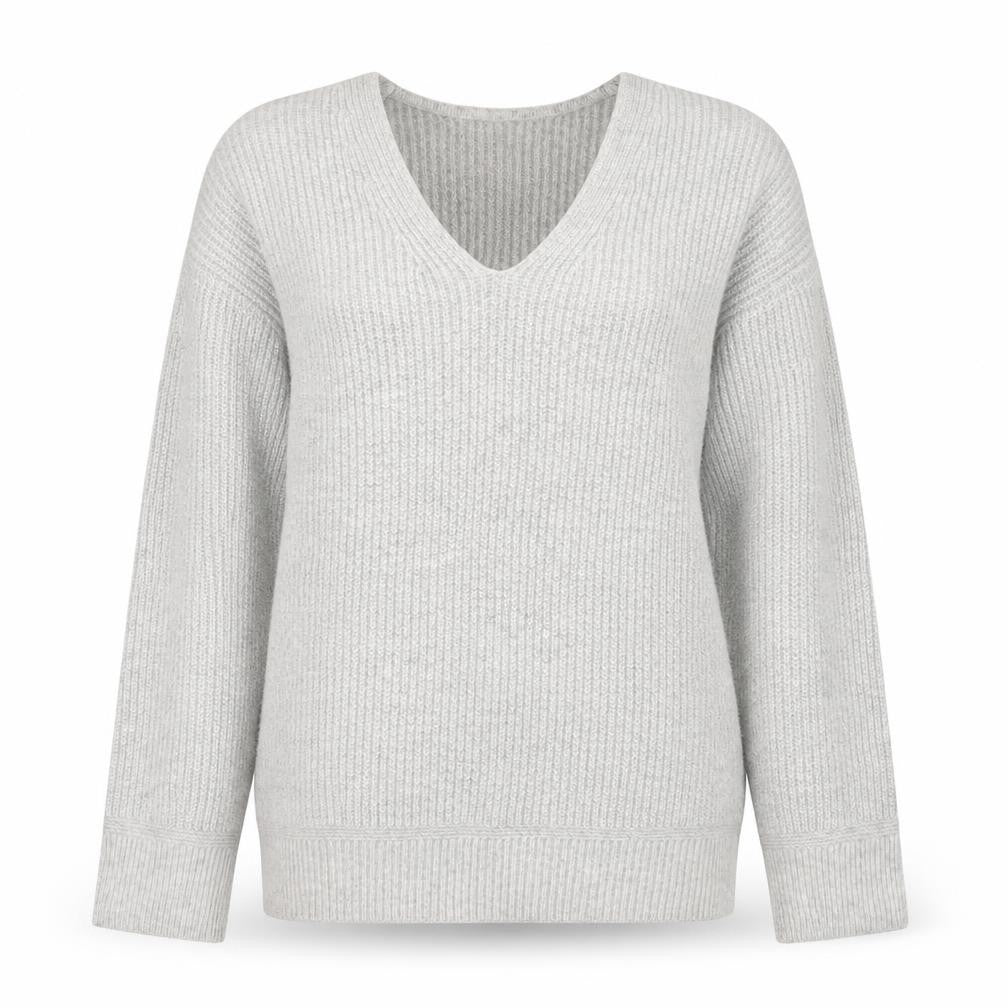 Marks and Spencer Women’s Grey V-Neck Ribbed Knit Pullover Jumper M
