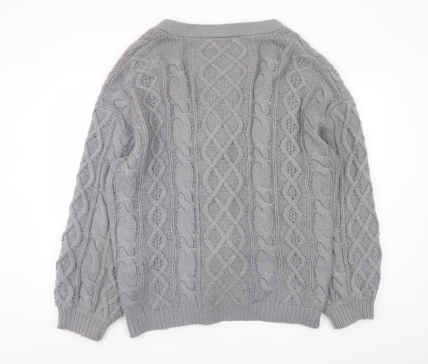 Guess Womens Grey Wool Blend Cable Knit V-Neck Cardigan Size 16