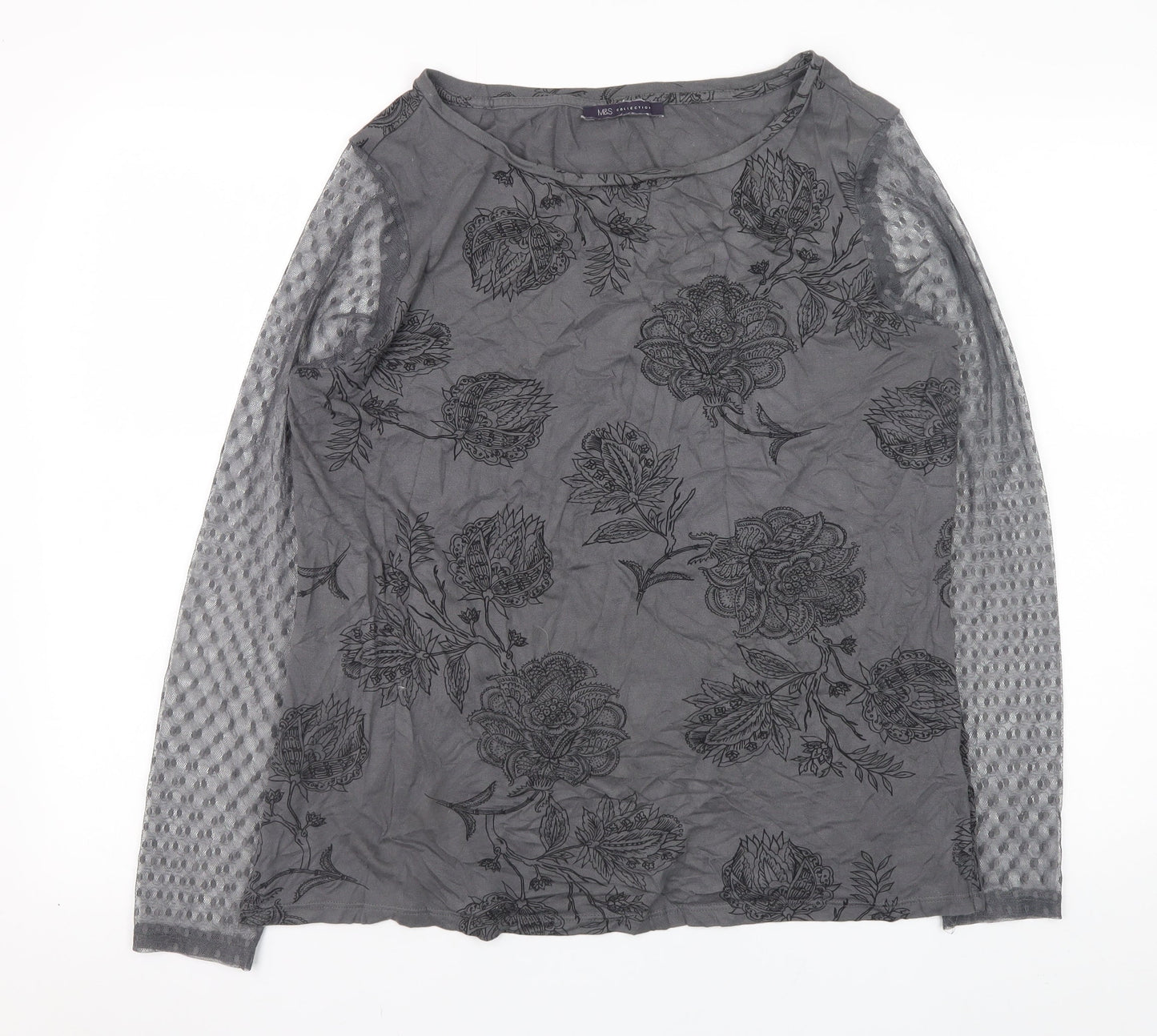 Marks and Spencer Women’s Grey Floral Long Sleeve Stretch Top UK 16