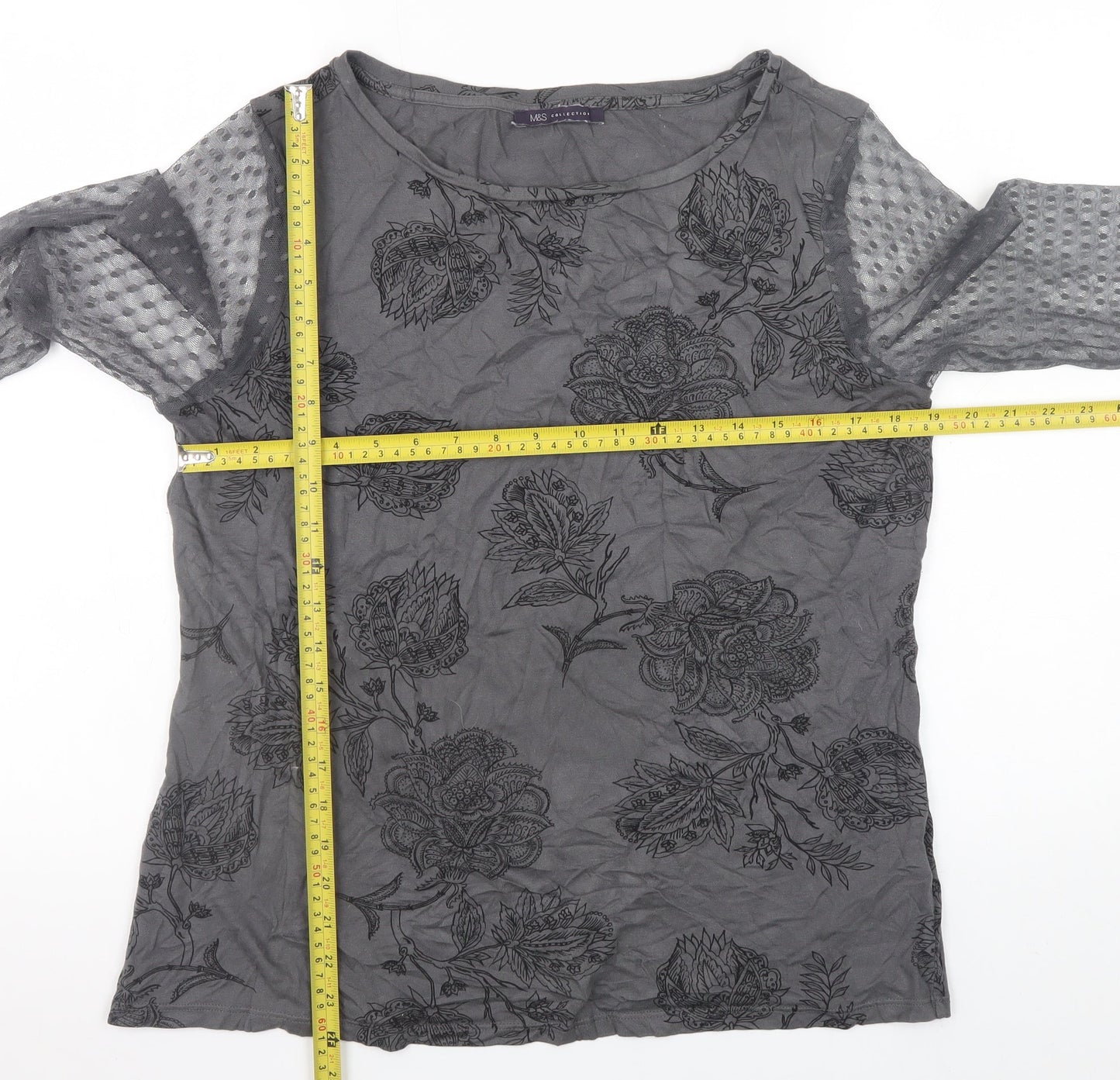 Marks and Spencer Women’s Grey Floral Long Sleeve Stretch Top UK 16