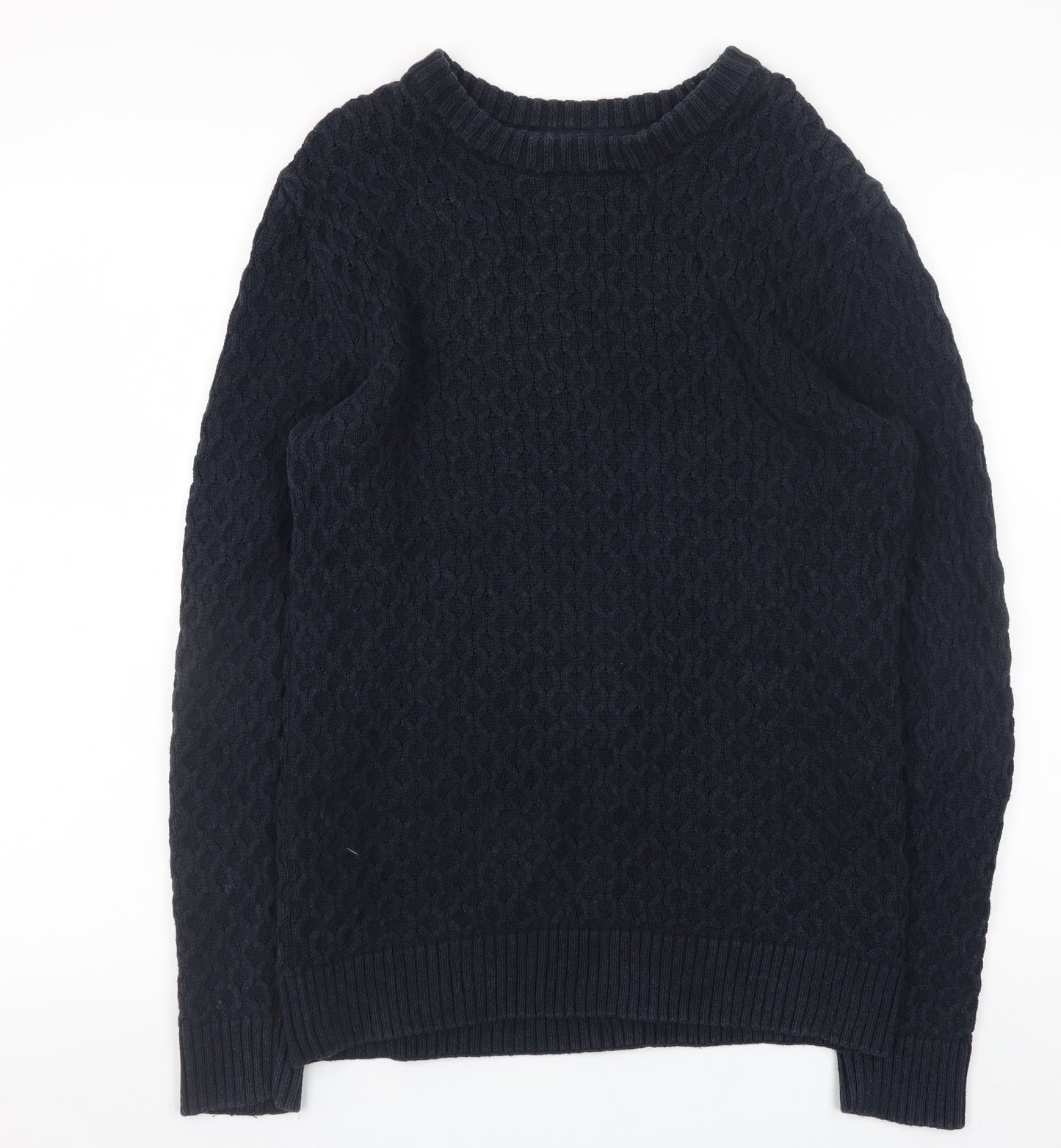 H&M L.O.G.G Women Navy Blue Cotton Cable-Knit Jumper Size 10