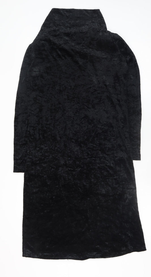 Kriess Women’s Black Velvet High Neck Long Sleeve Midi Shift Dress Size 12