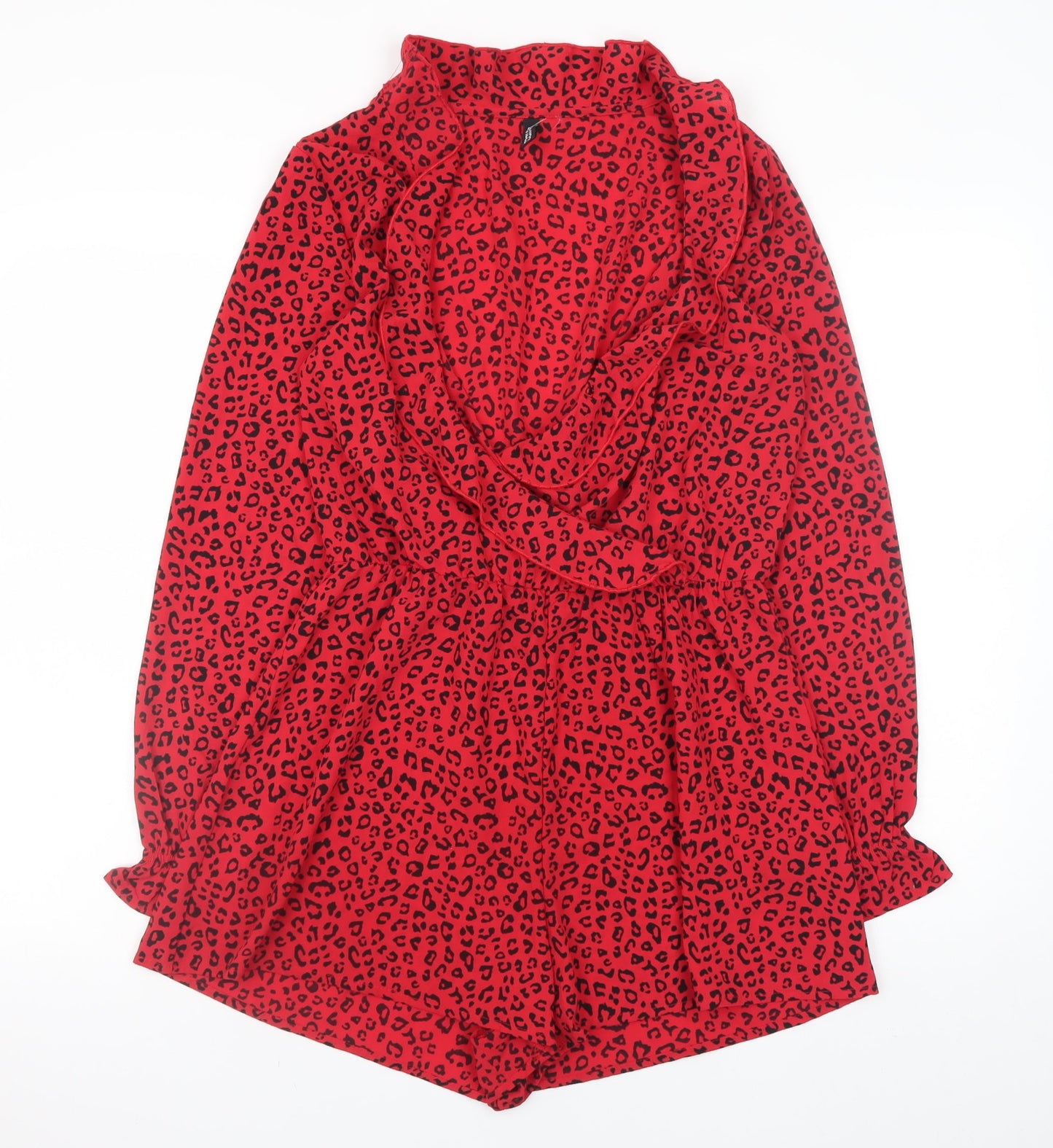 H&M Women's Red Leopard Print Long Sleeve Playsuit Size 10