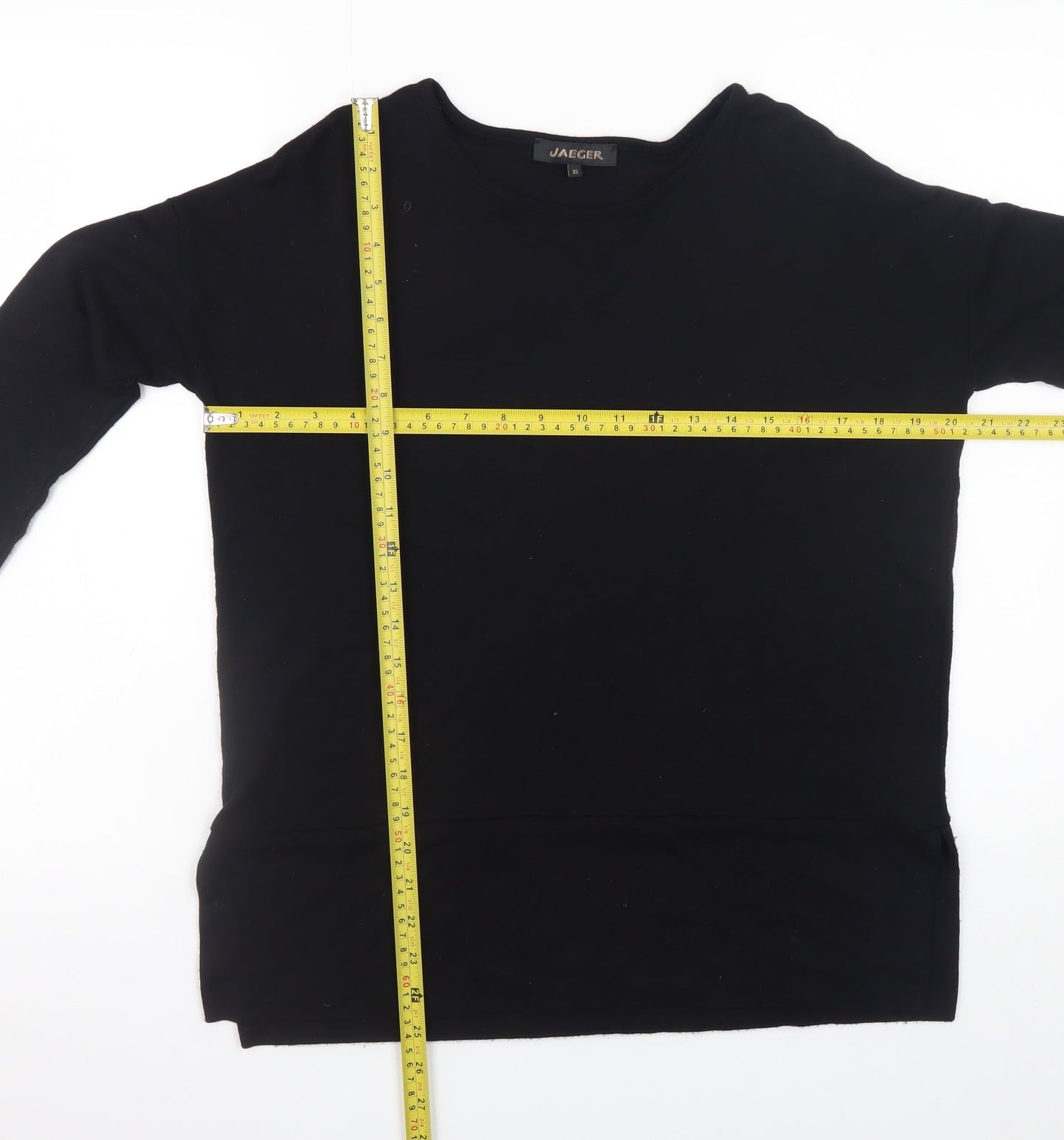 Jaeger Womens Black Long Sleeve Basic Crew Neck Jersey Top XS