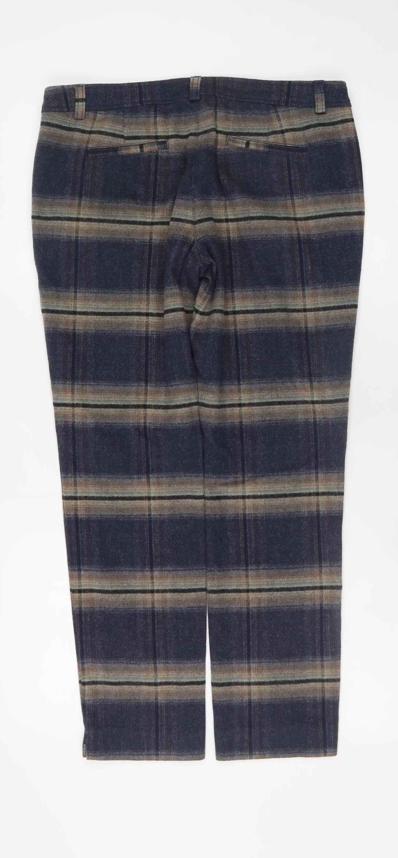 Sisley Men's Brown Check Wool Blend Straight Trousers S