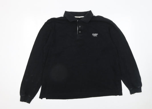 Cotton Traders Men's Black Long Sleeve Polo Shirt Size M 100% Cotton