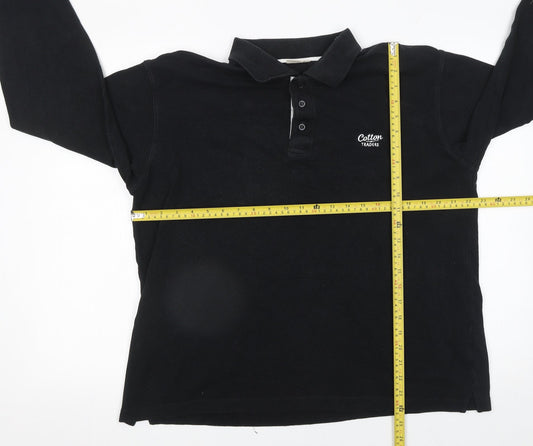 Cotton Traders Men's Black Long Sleeve Polo Shirt Size M 100% Cotton