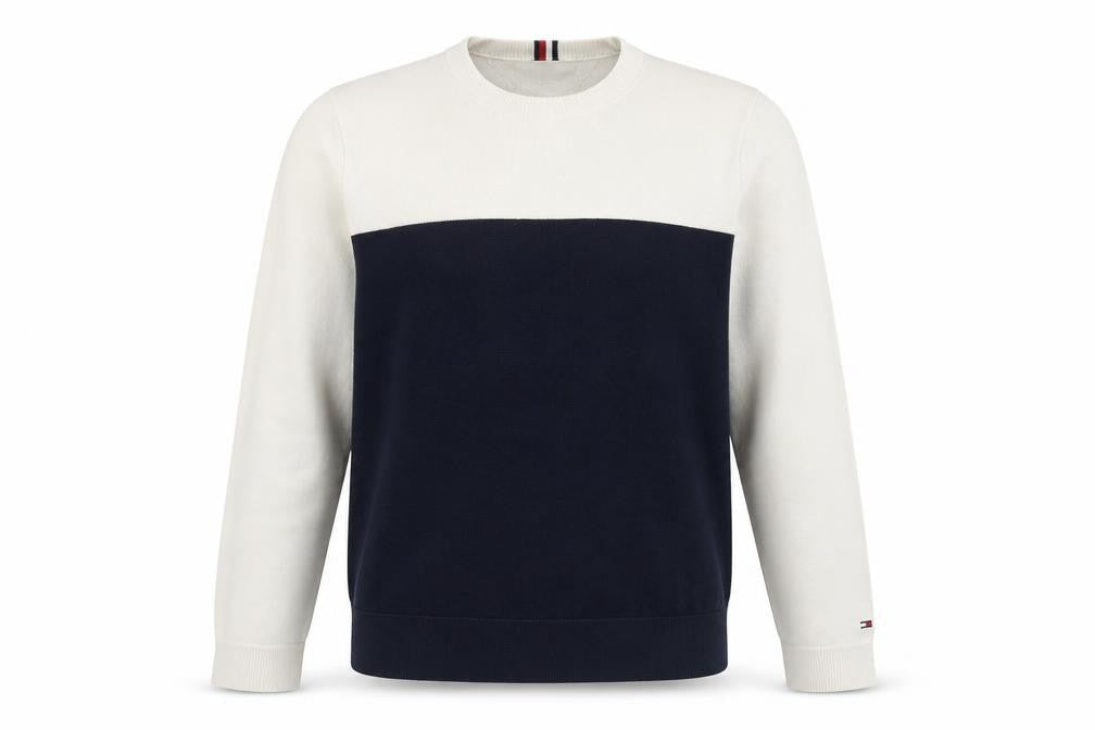 Tommy Hilfiger Men's Blue White Cotton Crew Neck Jumper M