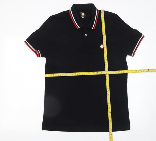 Pretty Green Men's Black Cotton Polo Shirt Size M Short Sleeve