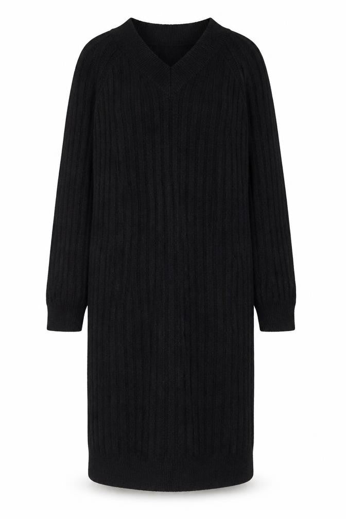 New Look Women Black L Jumper Midi Dress V-Neck Knit