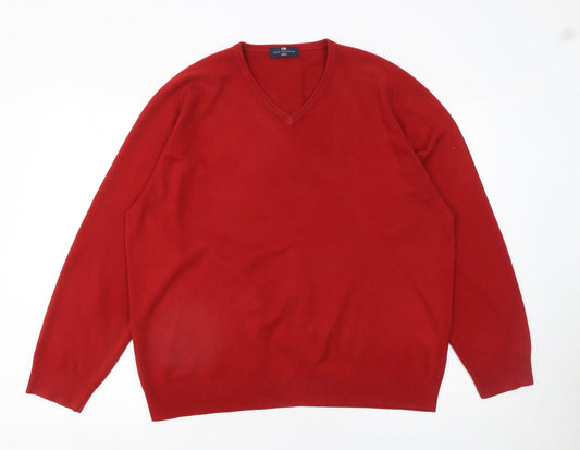 Marks and Spencer Men’s Red V-Neck Acrylic Jumper XL