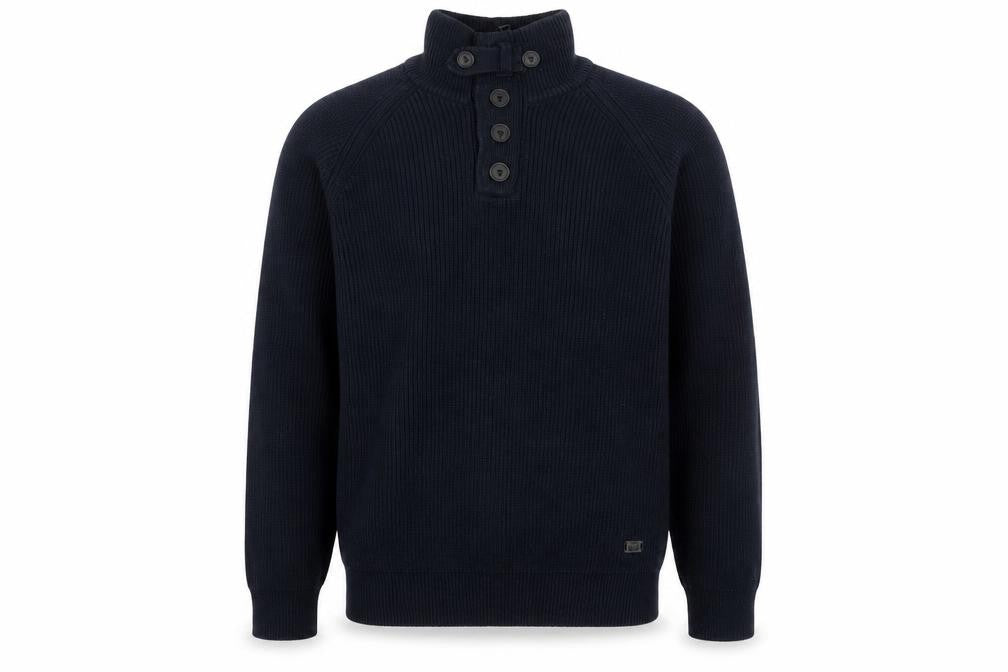 Next Men's Blue XL Henley High Neck Cotton Jumper