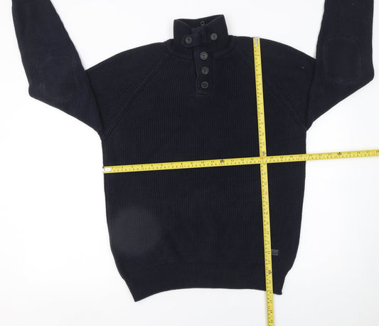 Next Men's Blue XL Henley High Neck Cotton Jumper