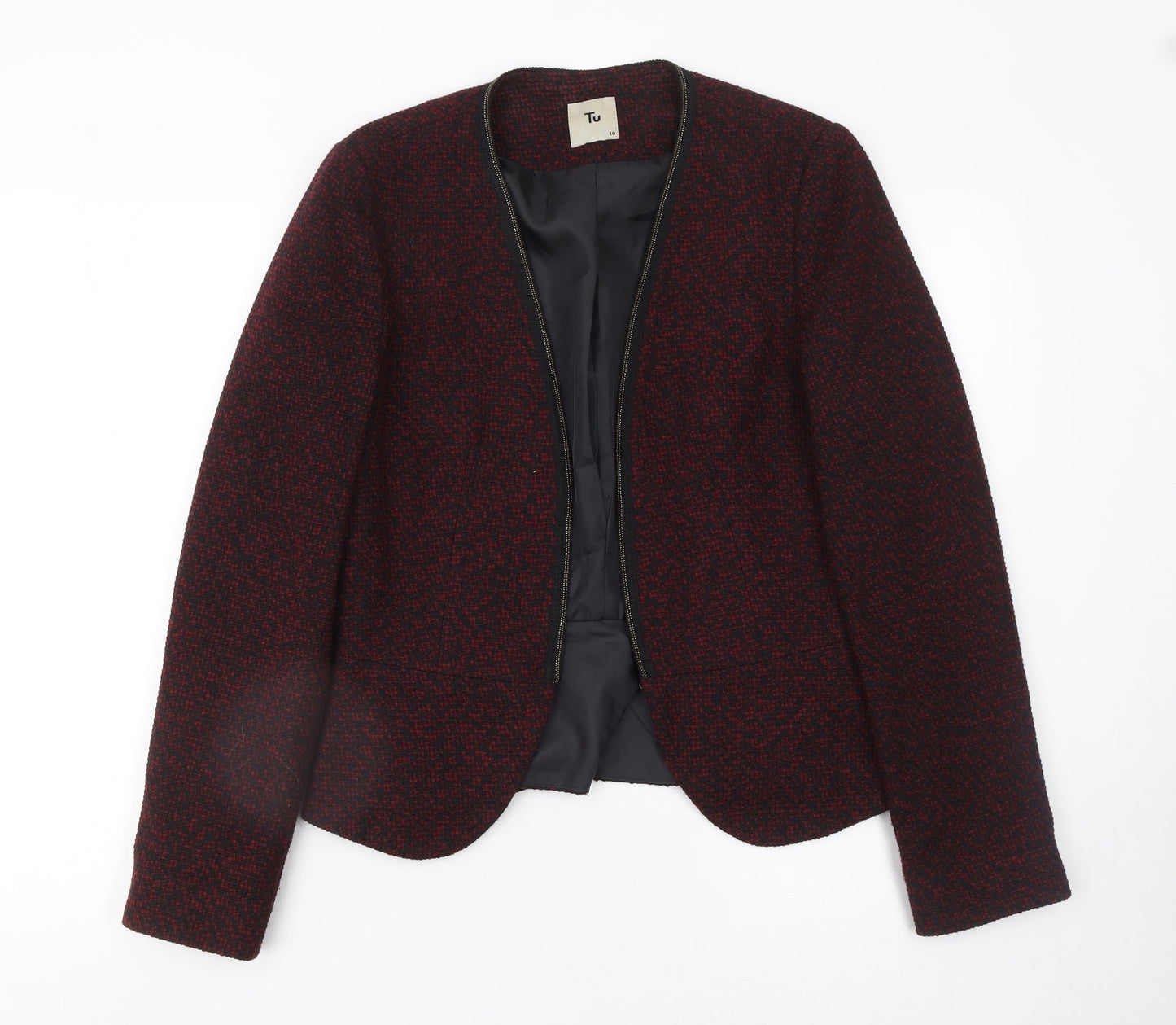 Tu Women’s Red & Black Tweed Open Blazer Jacket Size 10