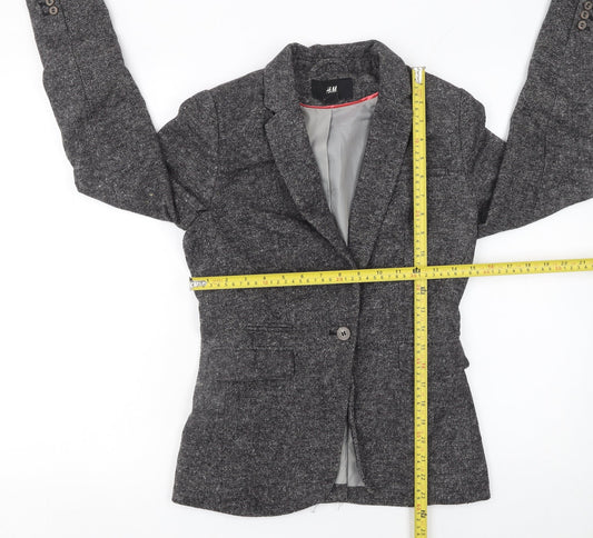 H&M Women's Grey Single-Breasted Blazer Size 6 Tailored Wool Blend